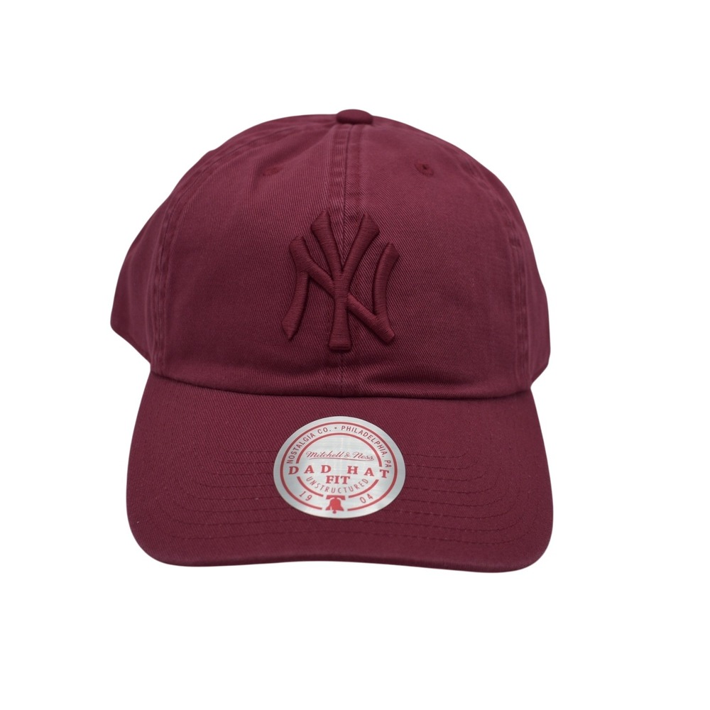Mitchell & Ness MLB New York Yankees Tonal Embroidered Dad Cap Hat Maroon NEW